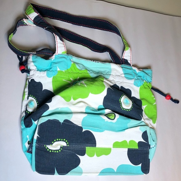 Thirty One Tote White Blue Green Floral Drawstring Size 12 x 12 x 6 - Picture 3 of 10